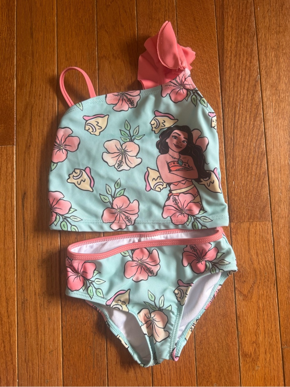 Disney Girls' Aqua & Pink Floral Tankini - Moana Print
